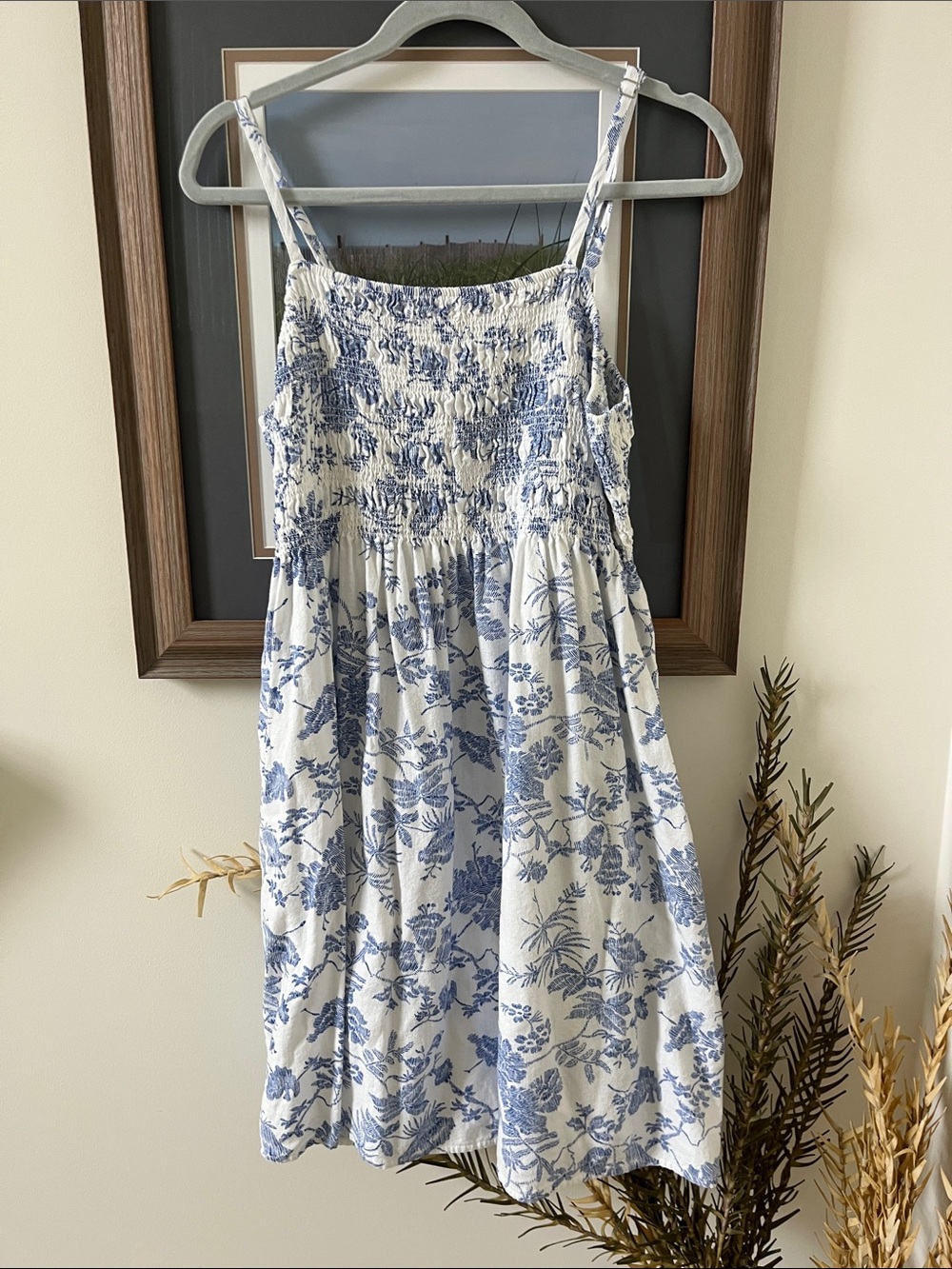 Blue and White Floral Sundress - Smocked Bodice